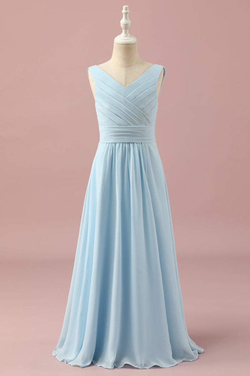 Załaduj obraz do przeglądarki galerii, Jasnoniebieska sukienka dla druhen z dekoltem w serek