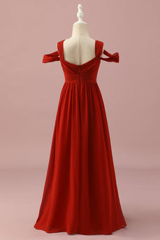 Red Chiffon Cold Shoulder Junior Bridesmaid Dress
