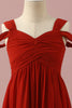 Załaduj obraz do przeglądarki galerii, Red Chiffon Cold Shoulder Junior Bridesmaid Dress