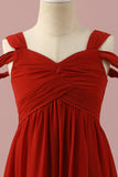 Red Chiffon Cold Shoulder Junior Bridesmaid Dress