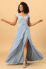 Załaduj obraz do przeglądarki galerii, Szyfonowa Niebieska Sukienka Dla Druhny z Odkrytymi Ramionami