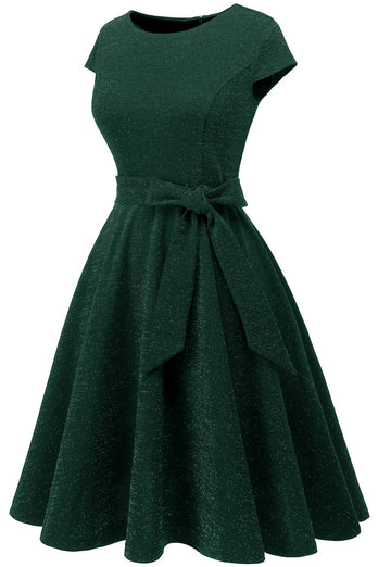 Ciemnozielona sukienka Vintage 1950s z szarfą