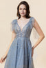 Załaduj obraz do przeglądarki galerii, Błyszcząca Niebieska Długa Tiulowa Sukienki Na Studniówke z Koralikami
