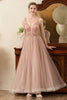 Załaduj obraz do przeglądarki galerii, Różowa Dekolt V Sukienki Na Wesele z Koralikami