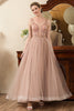 Załaduj obraz do przeglądarki galerii, Różowa Dekolt V Sukienki Na Wesele z Koralikami