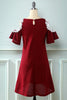 Załaduj obraz do przeglądarki galerii, Ciemnoczerwona sukienka z dzianiny na ramieniu z aplikacjami