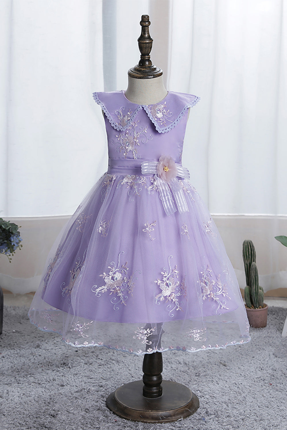 Fioletowy kołnierz lalkowy Sukienki Dziewczęce z koronką