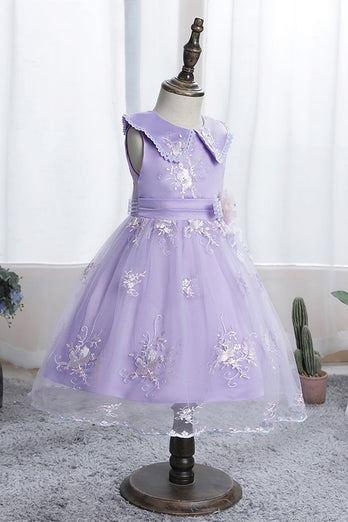 Fioletowy kołnierz lalkowy Sukienki Dziewczęce z koronką
