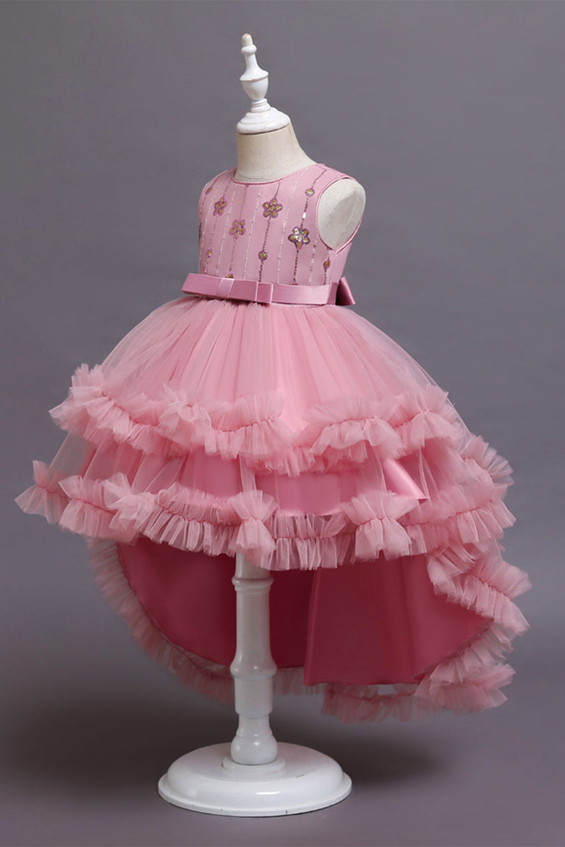 Załaduj obraz do przeglądarki galerii, Pudrowy Róż Asymetryczne Sukienki Dziewczęce