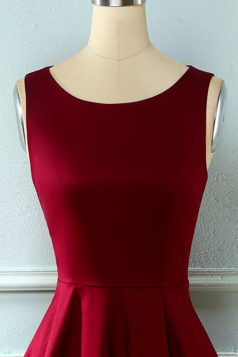 Załaduj obraz do przeglądarki galerii, Burgundowa vintage 1950 asymetryczna sukienka