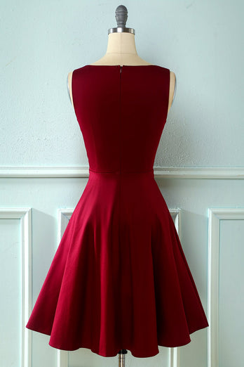 Burgundowa vintage 1950 asymetryczna sukienka