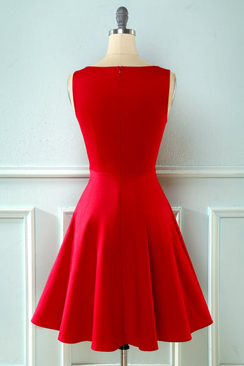 Burgundowa vintage 1950 asymetryczna sukienka