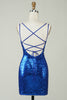 Załaduj obraz do przeglądarki galerii, Royal Blue Tight Sequins Backless Homecoming Dress