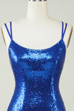 Royal Blue Tight Sequins Backless Homecoming Dress