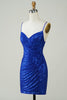 Załaduj obraz do przeglądarki galerii, Sparkly Bodycon Spaghetti Straps Royal Blue Sequins Krótka sukienka Homecoming