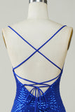 Sparkly Bodycon Spaghetti Straps Royal Blue Sequins Krótka sukienka Homecoming