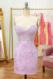 Obcisła sukienka Sweetheart Purple Short Homecoming Dress z aplikacjami