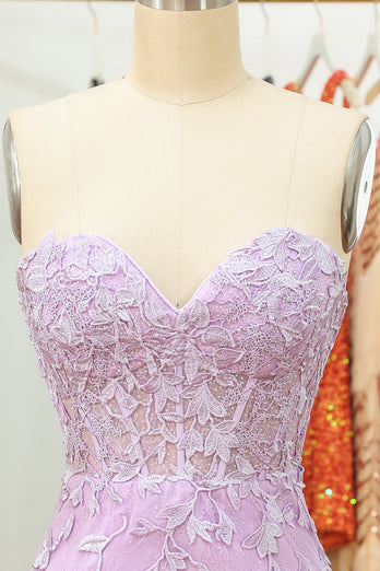 Obcisła sukienka Sweetheart Purple Short Homecoming Dress z aplikacjami