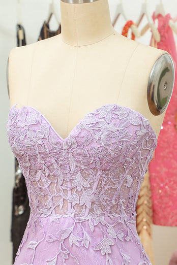 Obcisła sukienka Sweetheart Purple Short Homecoming Dress z aplikacjami