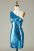 Załaduj obraz do przeglądarki galerii, Glitter Royal Blue One Shoulder Sequins Tight Hoco Dress