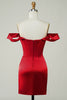 Załaduj obraz do przeglądarki galerii, Czerwony z ramienia asymetryczny obcisły krótki homecoming sukienka