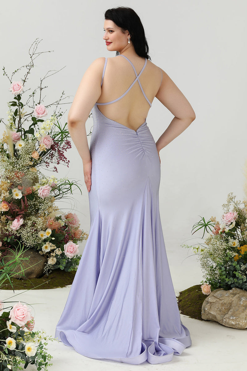 Załaduj obraz do przeglądarki galerii, Plus Size Fioletowe Cienkich Ramiączkach Sukienki Wizytowe z Koralikami