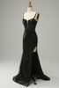Załaduj obraz do przeglądarki galerii, Cienkich Ramiączkach Syrenka Czarna Cekinowa Sukienki Wieczorowe Z Rozcięciem
