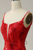 Załaduj obraz do przeglądarki galerii, Czerwona Długa Sukienka Na Studniówkę Z Dzielonym Przodem