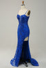 Załaduj obraz do przeglądarki galerii, Syrena Królewska Niebieska Długa Sukienki Na Studniówke z Rozcięciem