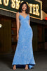 Załaduj obraz do przeglądarki galerii, Błyszcząca Niebieska Sukienki Syrena Na Studniówke Z Cekinami