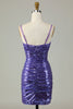 Załaduj obraz do przeglądarki galerii, Błyszczące fioletowe cekiny Spaghetti Ramiączka Ciasna krótka sukienka Homecoming