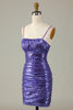 Załaduj obraz do przeglądarki galerii, Błyszczące fioletowe cekiny Spaghetti Ramiączka Ciasna krótka sukienka Homecoming
