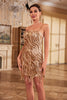 Załaduj obraz do przeglądarki galerii, Płaszcz Cienkich Ramiączkach Złote Cekiny Sukienka Lata 20 Wielki Gatsby z Frędzlami