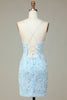 Załaduj obraz do przeglądarki galerii, Błyszczące niebieskie cekiny Koraliki Kwiaty Obcisła krótka sukienka Homecoming