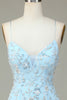 Załaduj obraz do przeglądarki galerii, Błyszczące niebieskie cekiny Koraliki Kwiaty Obcisła krótka sukienka Homecoming