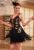 Załaduj obraz do przeglądarki galerii, Błyszcząca Osłona Cienkich Ramiączkach Czarna Cekinowa Sukienka Lata 20 Z Motylem
