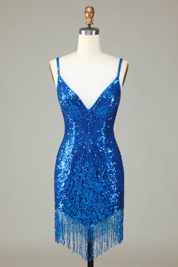 Płaszcz Ramiączka Spaghetti Paw Niebieski Cekiny Sukienka Lata 20 Wielki Gatsby