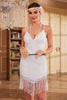 Załaduj obraz do przeglądarki galerii, Cienkich Ramiączkach Białe Cekiny Sukienka Z Frędzlami Lata 20