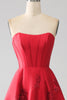 Załaduj obraz do przeglądarki galerii, Elegancka Czerwona Bez Ramiączek Długa Sukienka Na Studniówkę Z 3D Kwiaty