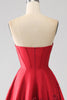 Załaduj obraz do przeglądarki galerii, Elegancka Czerwona Bez Ramiączek Długa Sukienka Na Studniówkę Z 3D Kwiaty