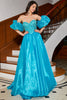Załaduj obraz do przeglądarki galerii, Niebieski Gorsetowa Sukienka Na Studniówkę Z Koralikami Z Odkrytymi Ramionami