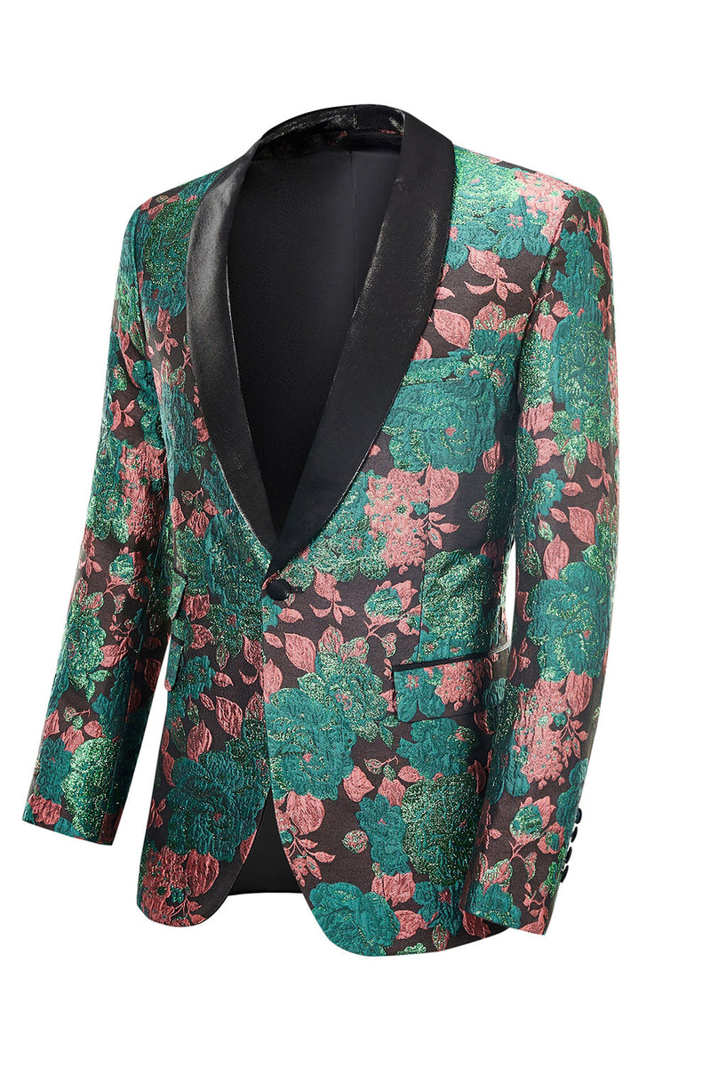 Załaduj obraz do przeglądarki galerii, Zielony szal Lapel Jacquard Floral Pattern Męski garnitur do domu Blazer