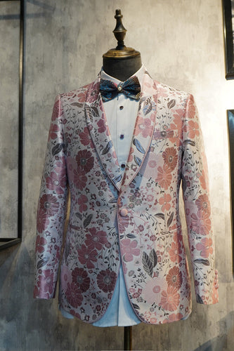 Różowy kwiatowy żakardowy szal Lapel 2-częściowy bal maturalny Homecoming Suits