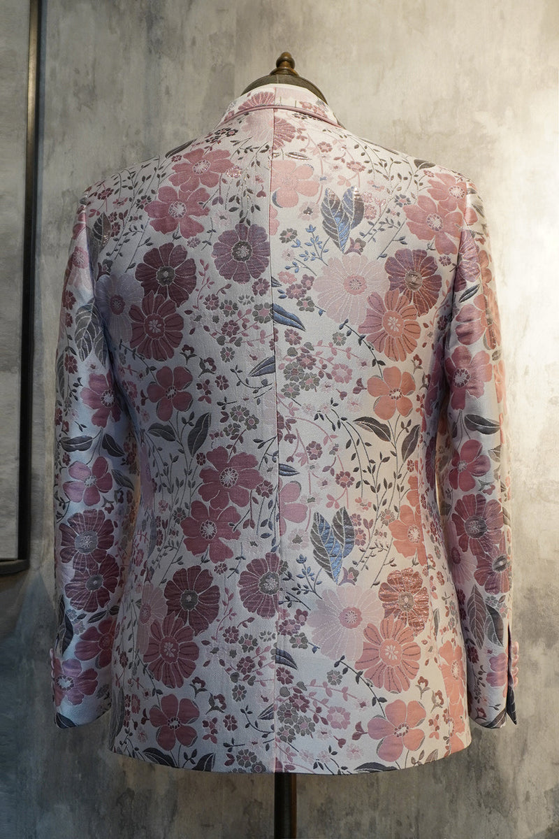 Załaduj obraz do przeglądarki galerii, Różowy kwiatowy żakardowy szal Lapel 2-częściowy bal maturalny Homecoming Suits