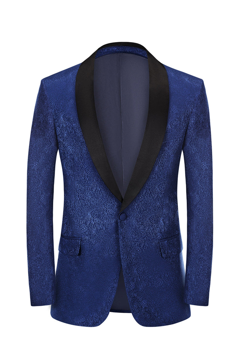 Załaduj obraz do przeglądarki galerii, Royal Blue Jacquard One Button Shawl Lapel Prom Homecoming Blazer