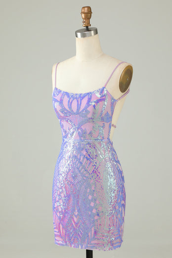 Sparkly Purple Scein Bez pleców Krótka krótka sukienka Homecoming