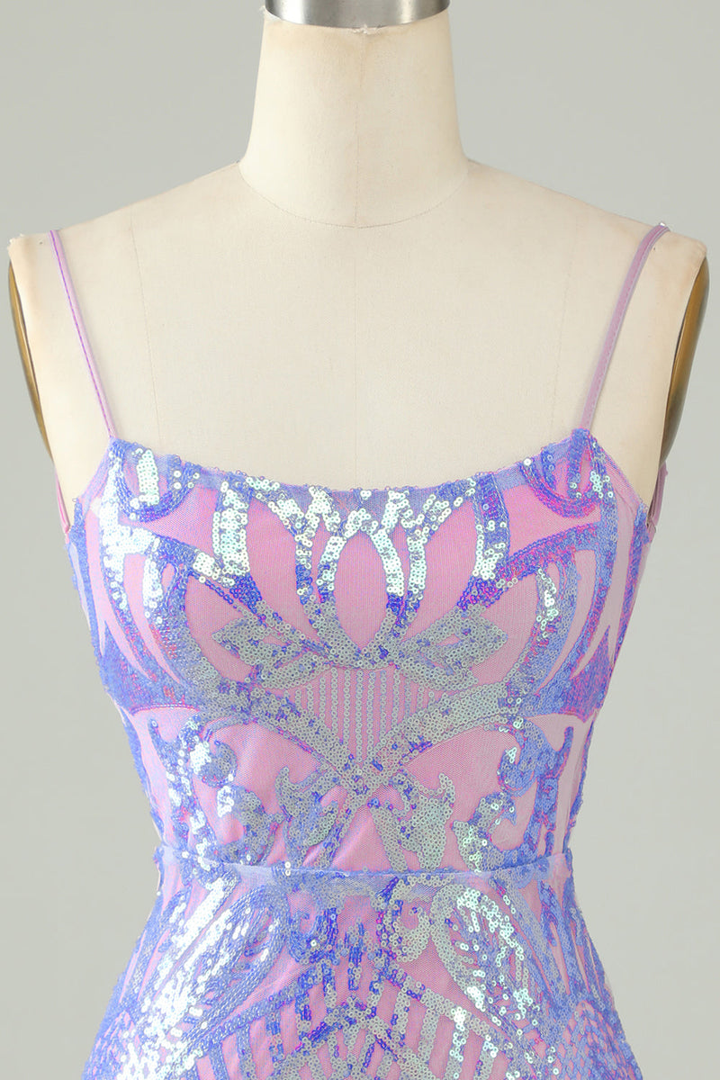 Załaduj obraz do przeglądarki galerii, Sparkly Purple Scein Bez pleców Krótka krótka sukienka Homecoming