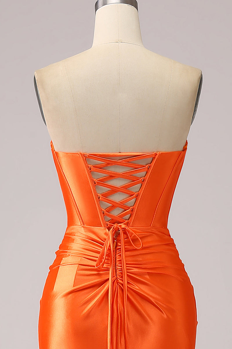 Załaduj obraz do przeglądarki galerii, Pomarańczowa Długa Błyszcząca Sukienka Na Studniówkę Z Rozcięciem