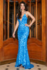 Załaduj obraz do przeglądarki galerii, Syrena Spaghetti Ramiączka Niebieskie Cekiny Długa sukienka na studniówkę