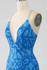 Załaduj obraz do przeglądarki galerii, Niebieska Cienkich Ramiączkach Cekinowa Długa Sukienka Syrenka Na Studniówkę